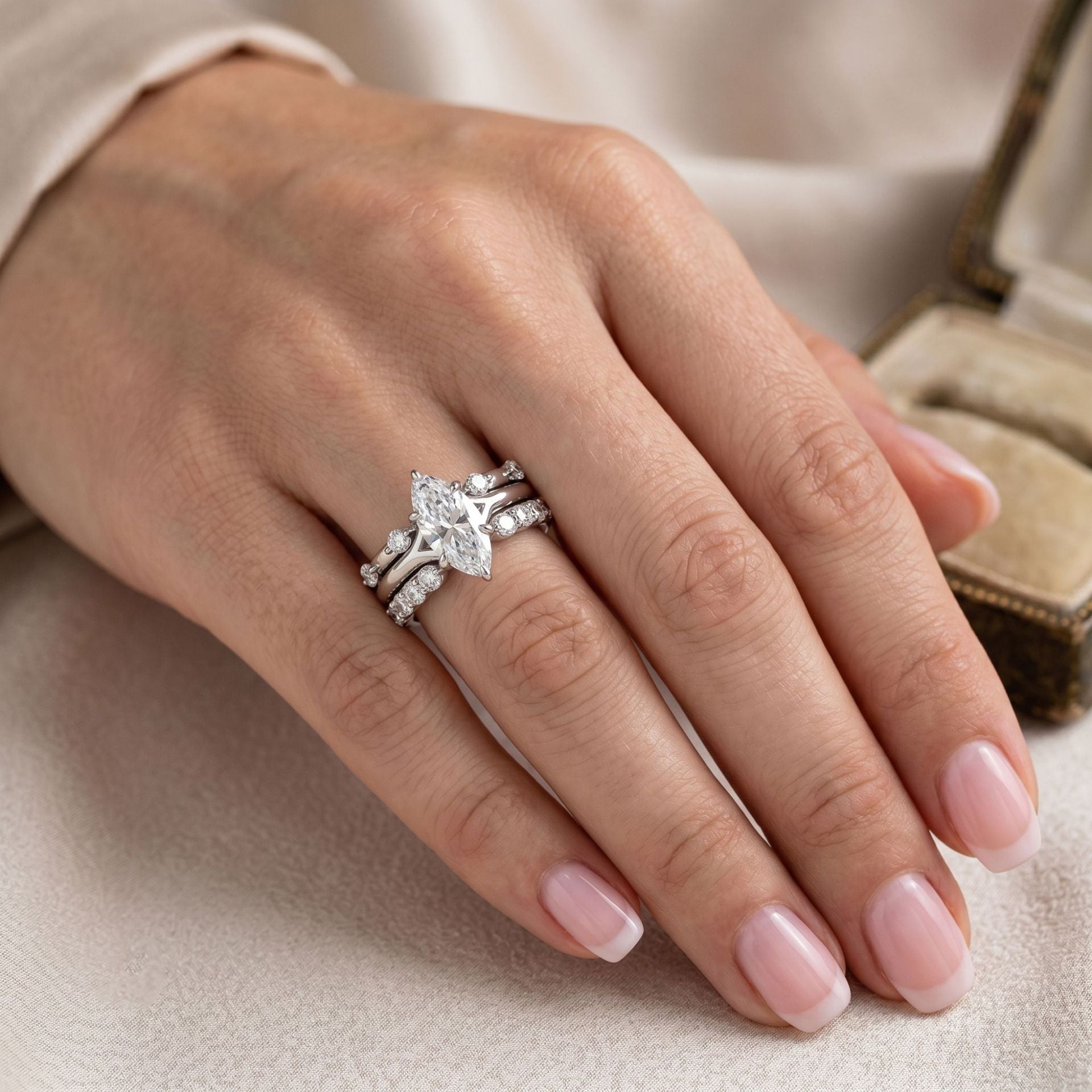 Sparkling Marquise-Cut Center Stone Stackable Ring Set