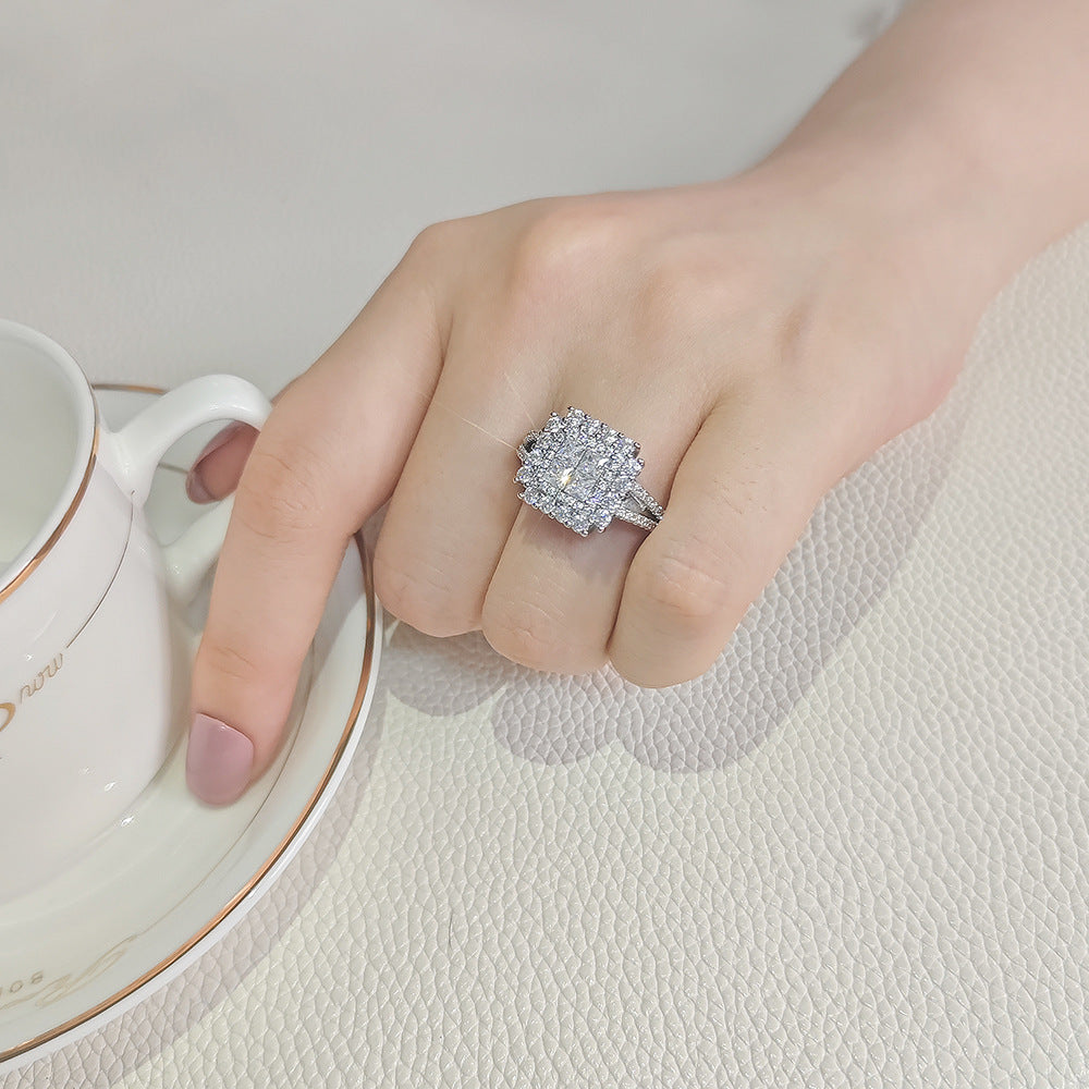 Halo ring with a square-cut diamond