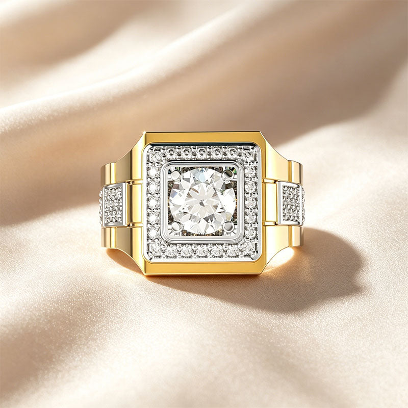 Square Double Halo Wide Men's Ring