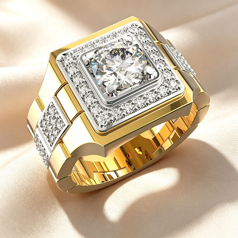 Square Double Halo Wide Men's Ring