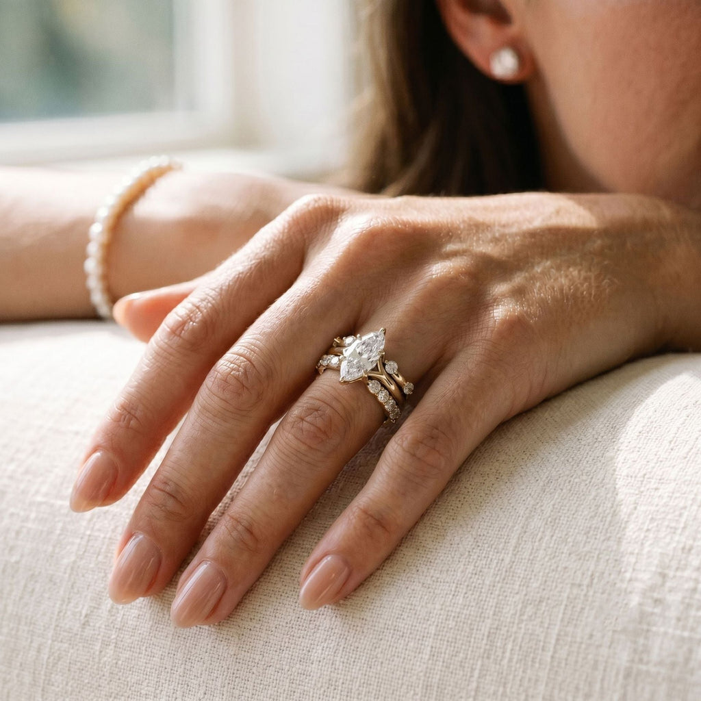 Sparkling Marquise-Cut Center Stone Stackable Ring Set