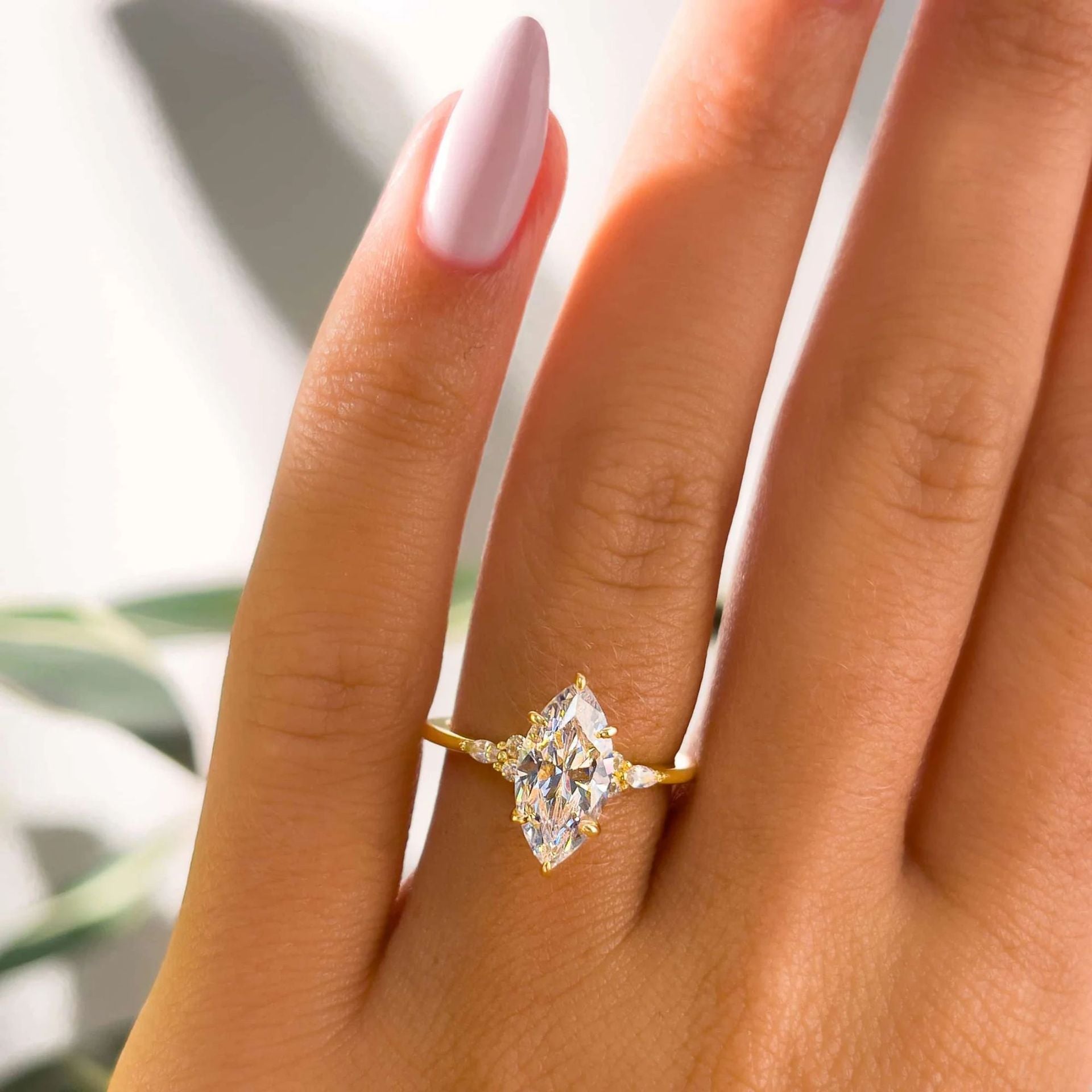 Marquise Stone V-Shaped Band Ring Set