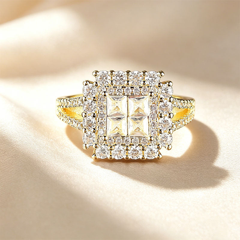 Halo ring with a square-cut diamond