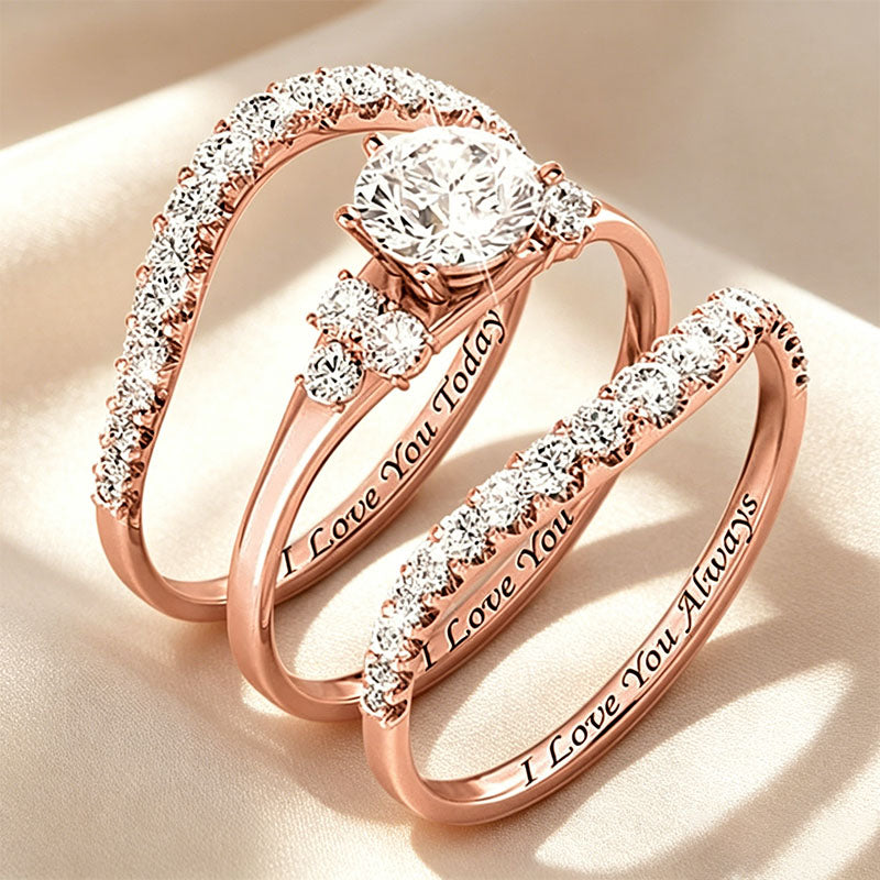 Round-cut gemstone promise ring three-piece set