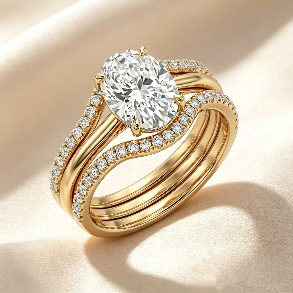 Oval Cut Twisted Pavé Ring Set