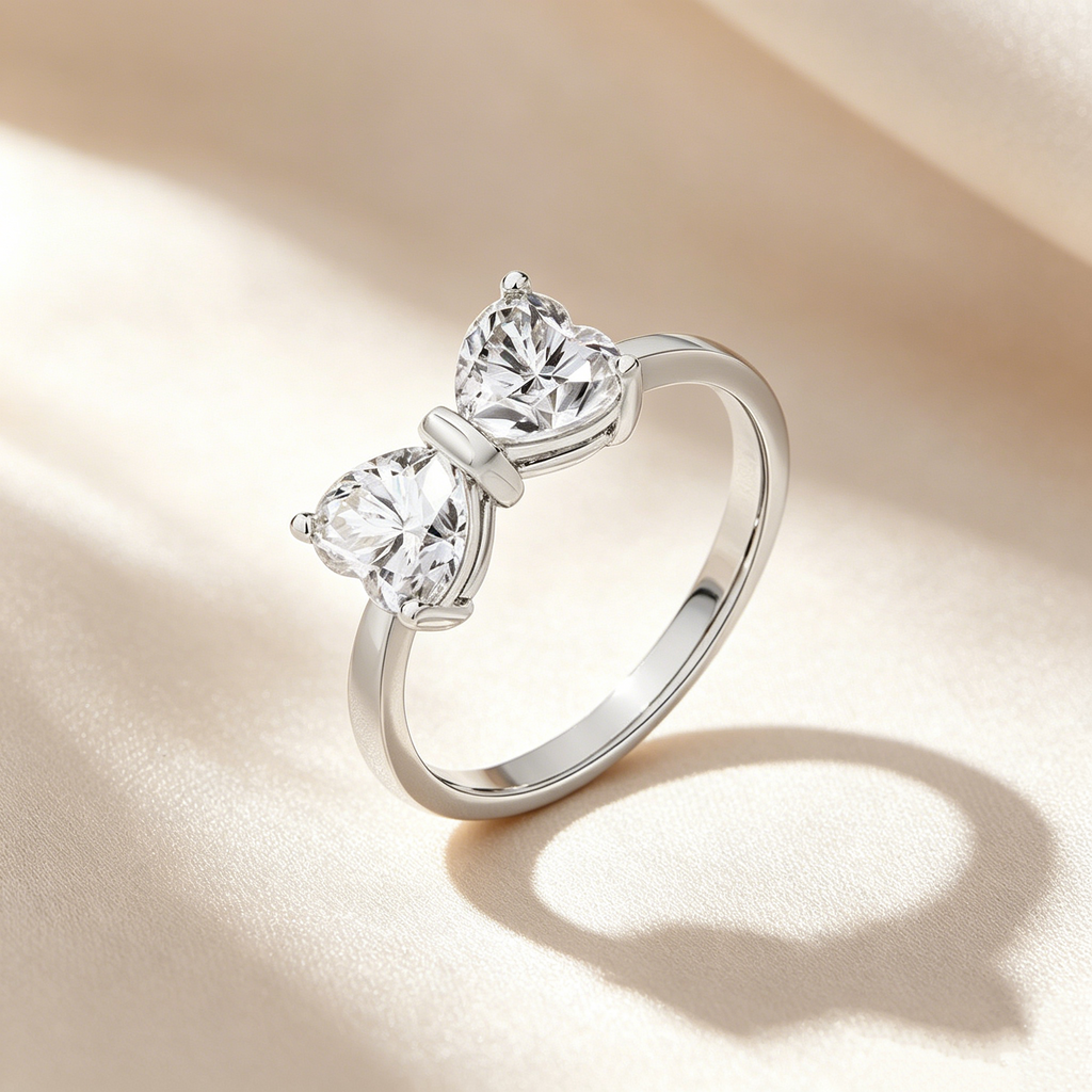 Twin Heart Bow Ring