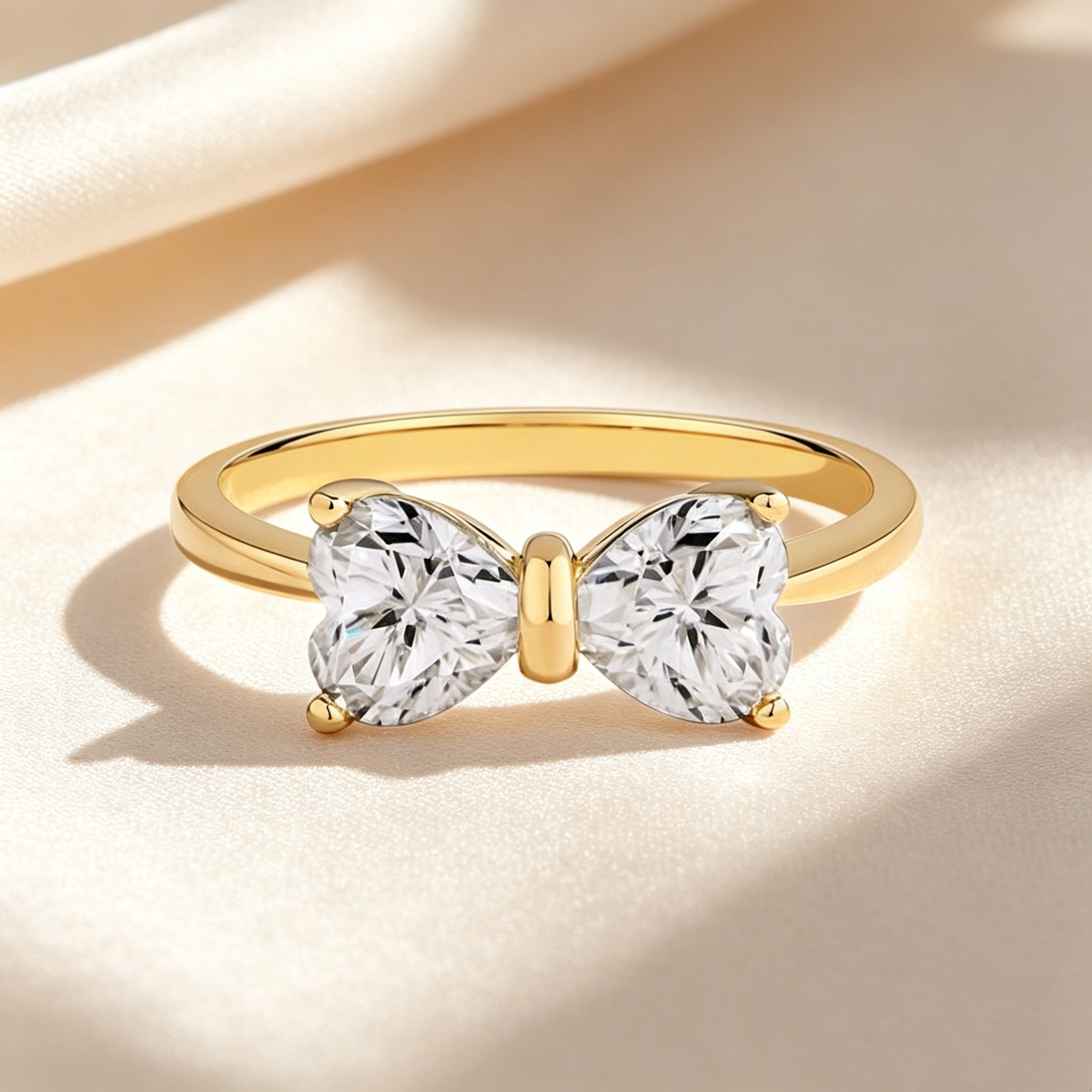Twin Heart Bow Ring