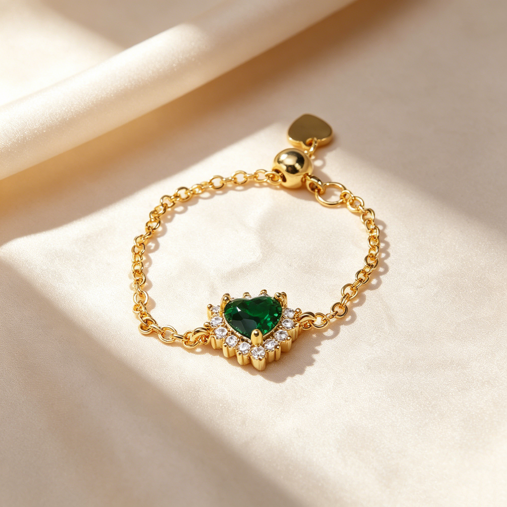 Adjustable Heart Crystal Chain Ring