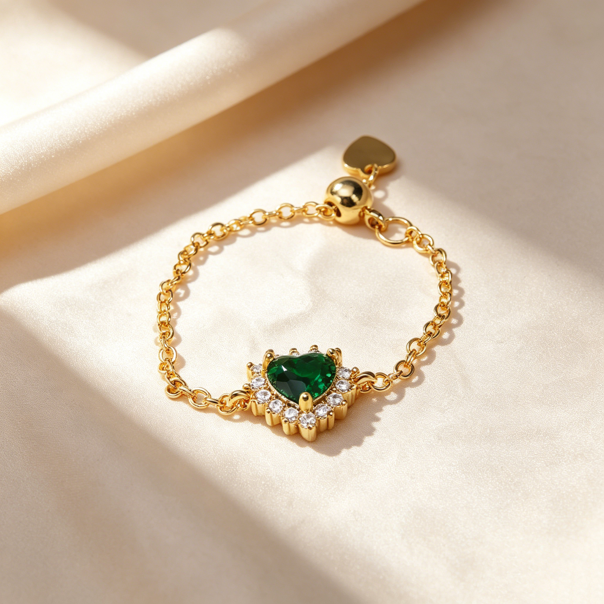 Adjustable Heart Crystal Chain Ring