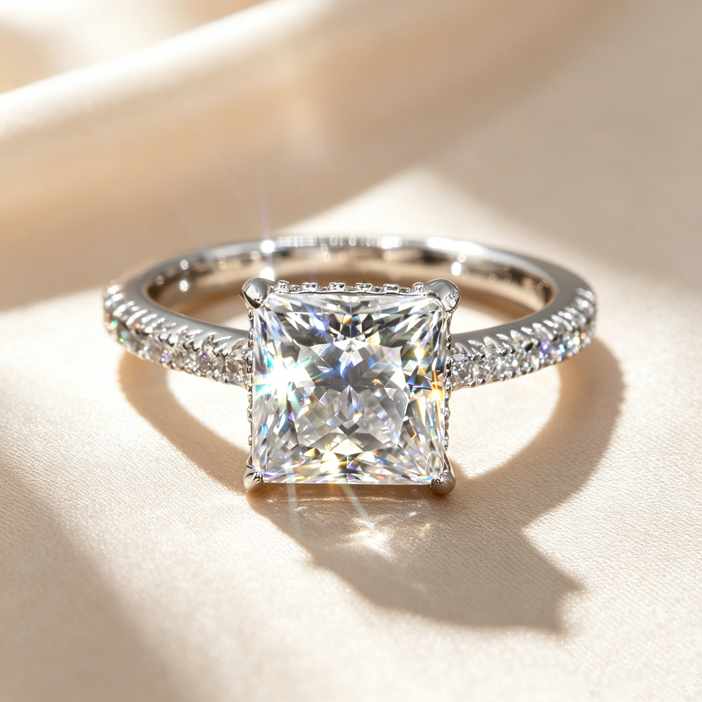 Princess Cut Moissanite Pavé Ring