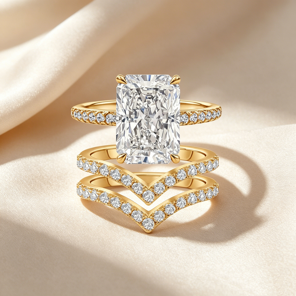 Radiant Cut Moissanite Ring Set