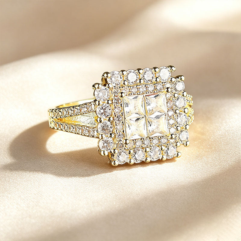 Halo ring with a square-cut diamond