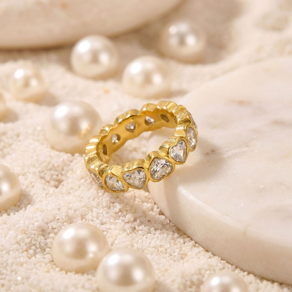 Hollow Heart Paved Band Ring