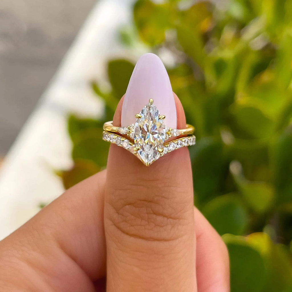 Marquise Stone V-Shaped Band Ring Set
