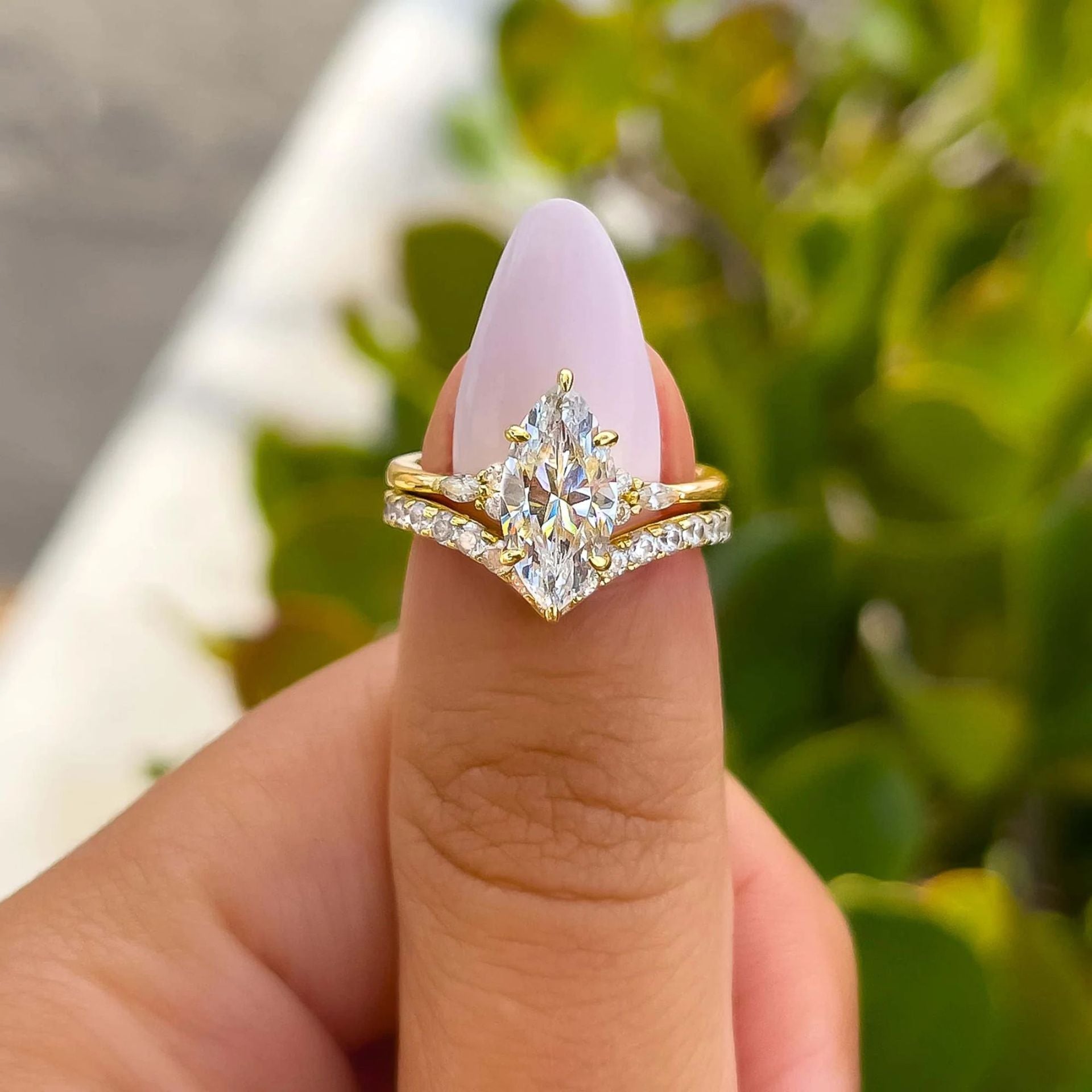 Marquise Stone V-Shaped Band Ring Set