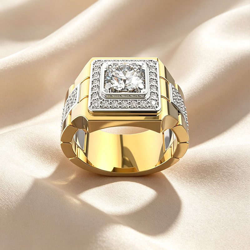 Square Double Halo Wide Men's Ring
