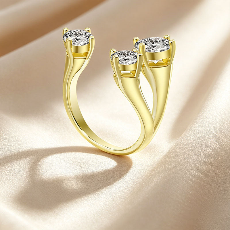 Three Stone Asymmetrical Open Ring