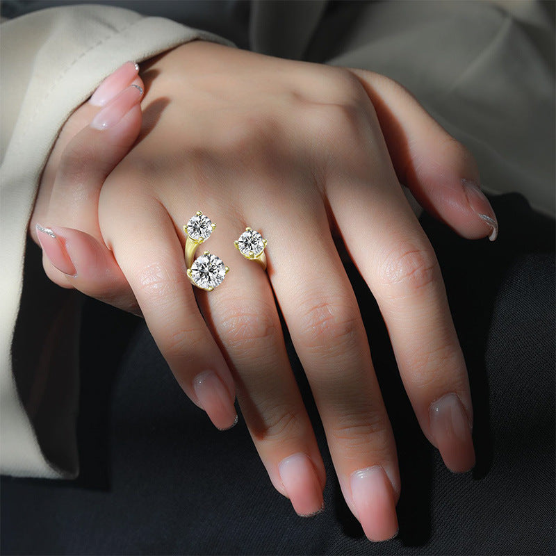 Three Stone Asymmetrical Open Ring