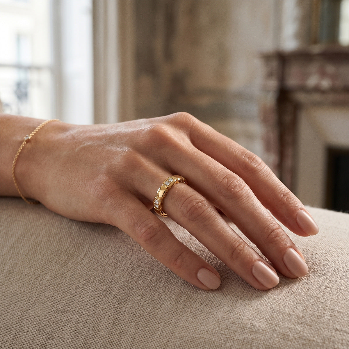 Geometric Block Wide Band Ring