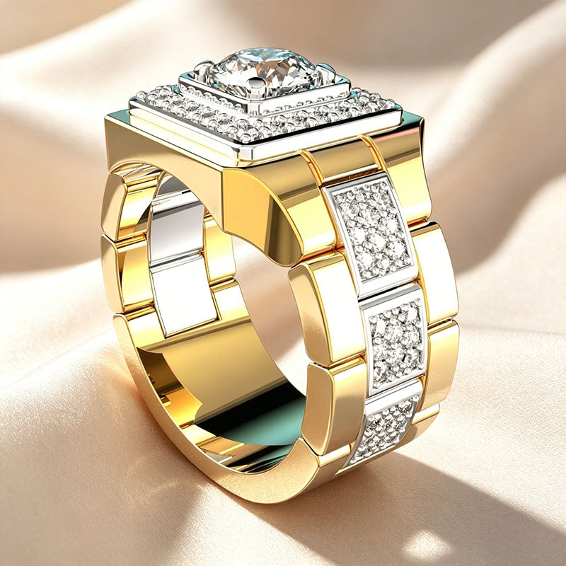 Square Double Halo Wide Men's Ring