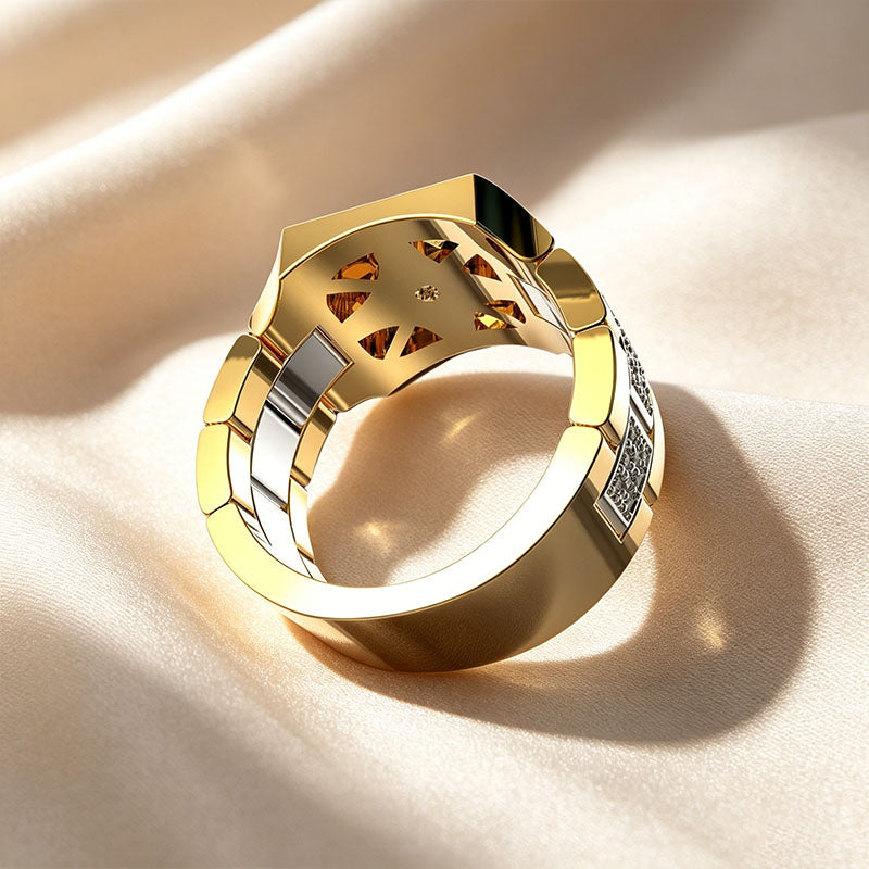 Square Double Halo Wide Men's Ring