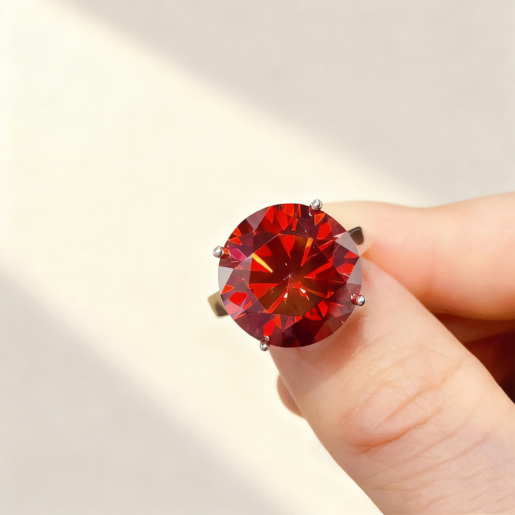 Dove Blood Red Moissanite Ring