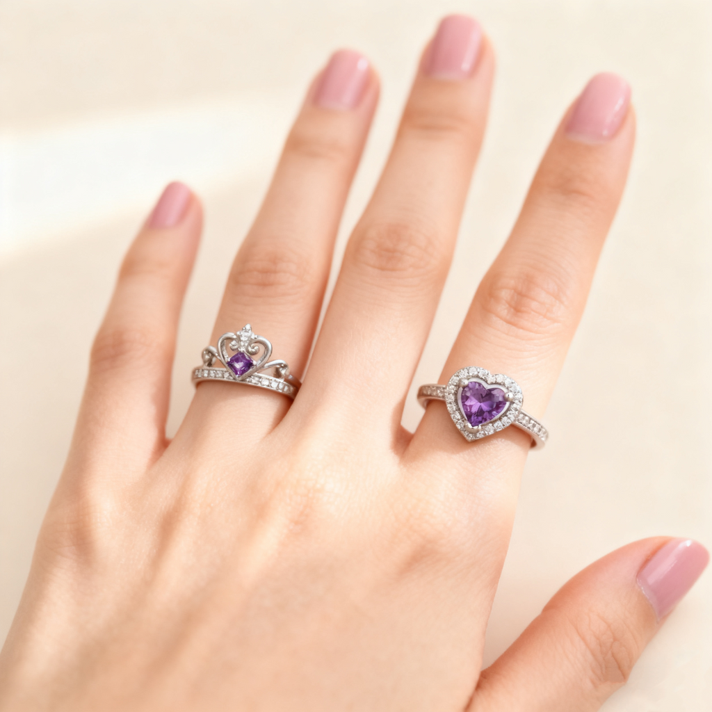 Amethyst Crown Ring Set