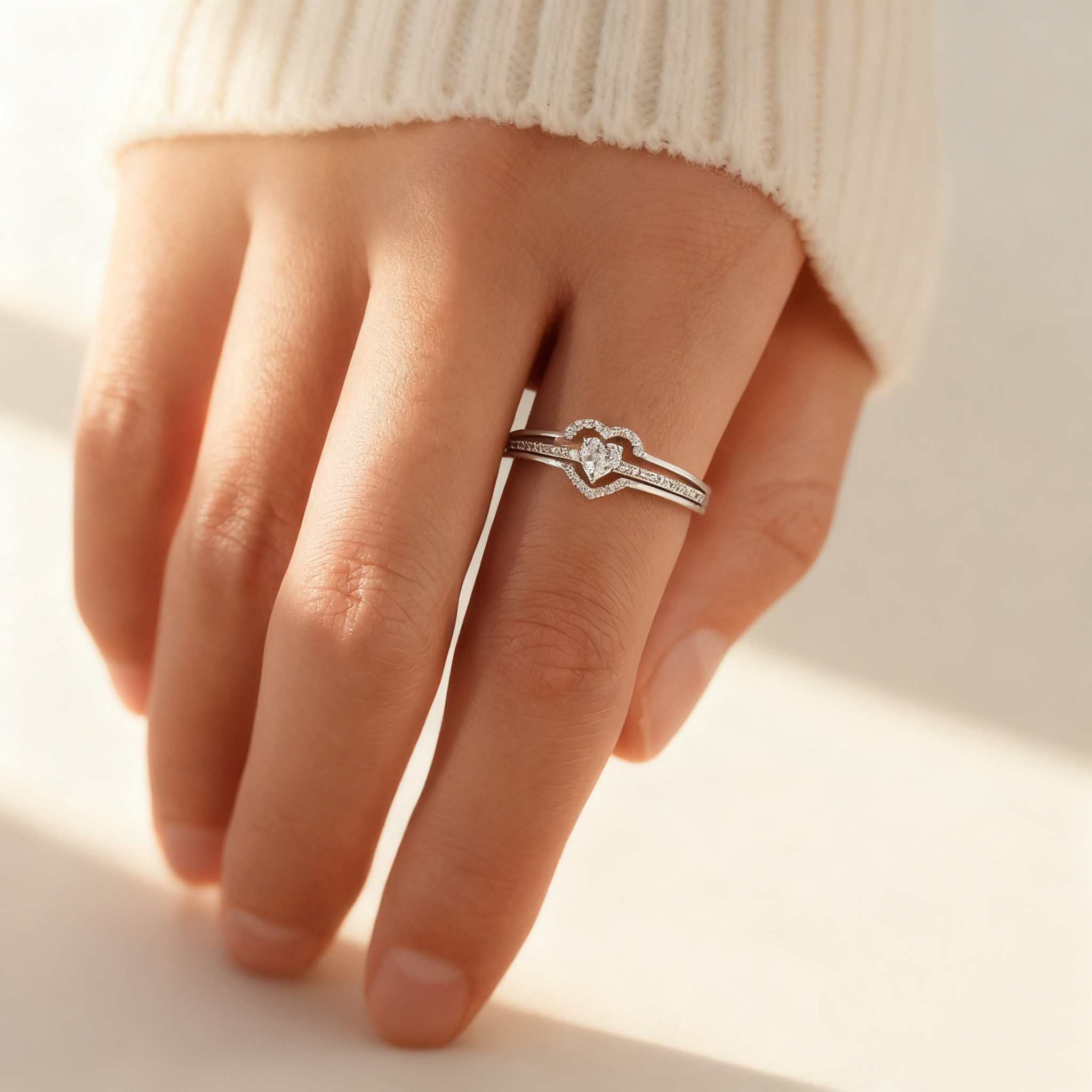 Heart-Cut Diamond Multi-Layer Ring