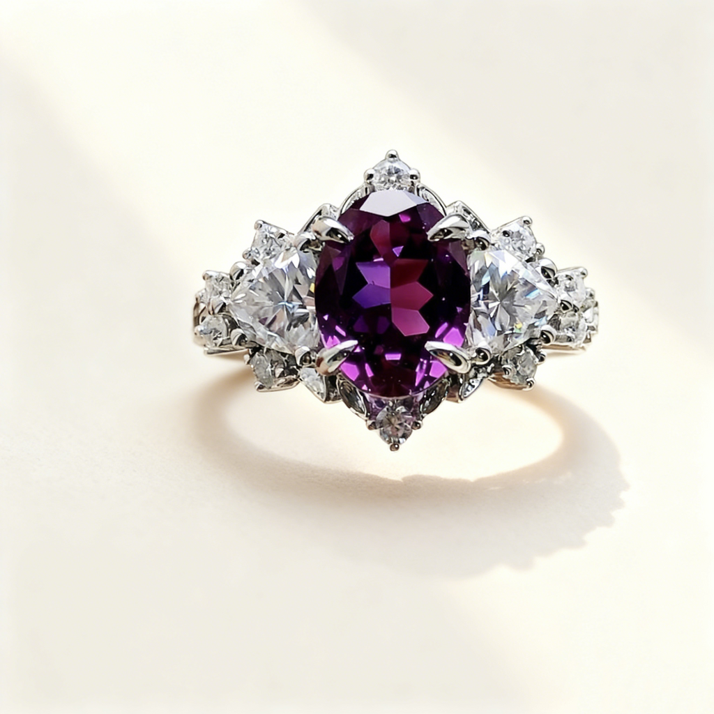 Amethyst Diamond Ring