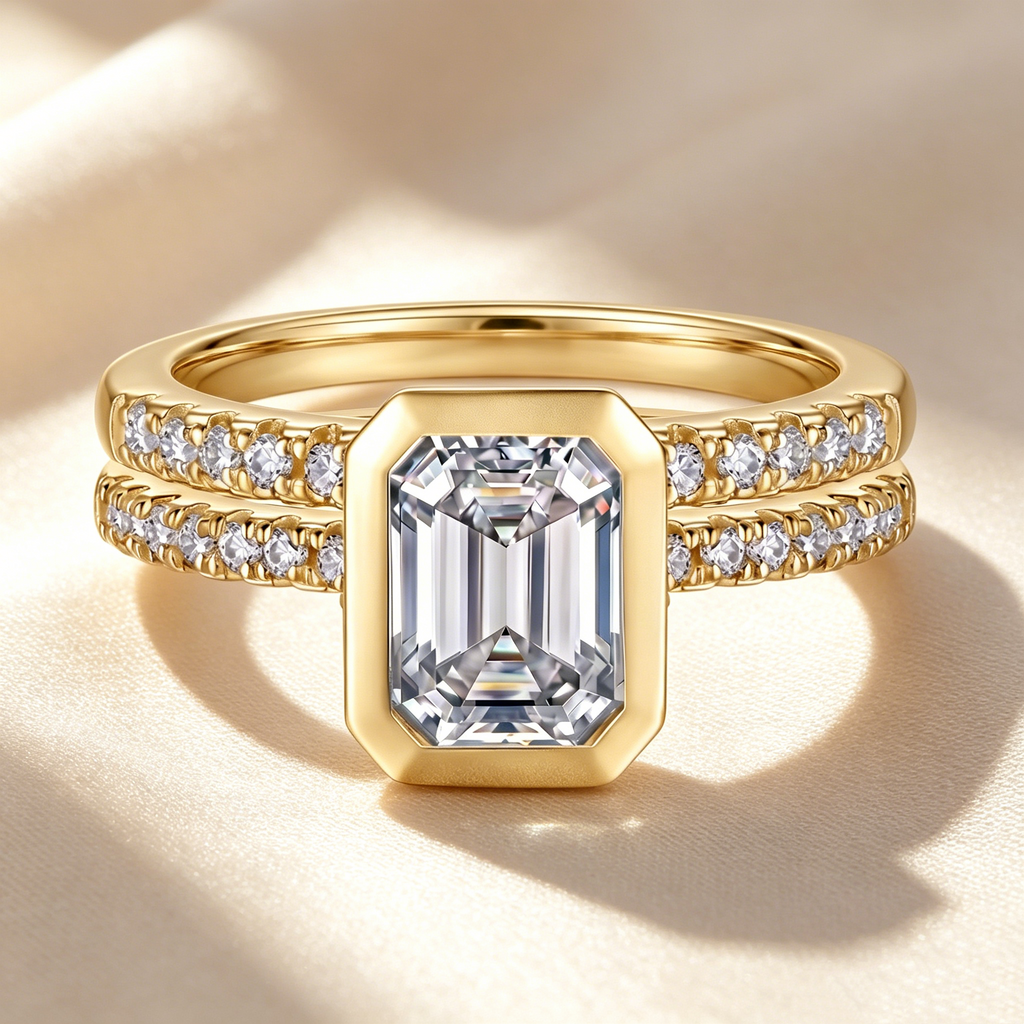 Timeless Emerald Bezel Ring Set