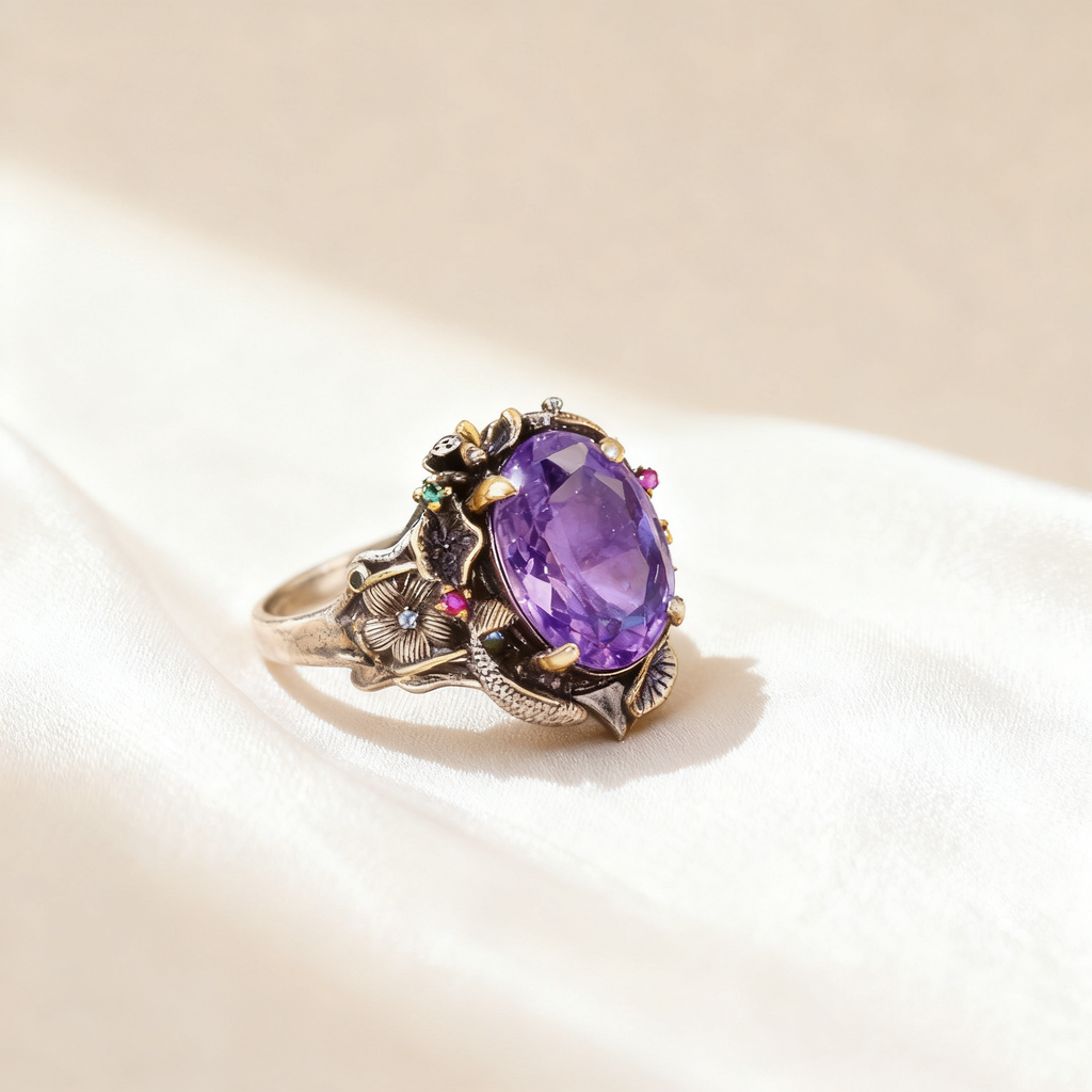 Amethyst & Multicolor Gem Twin Fish Lotus Jewelry Set