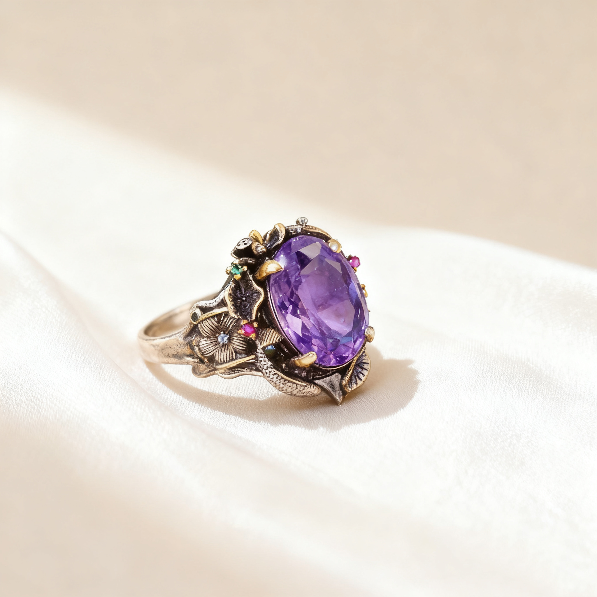 Amethyst & Multicolor Gem Twin Fish Lotus Jewelry Set