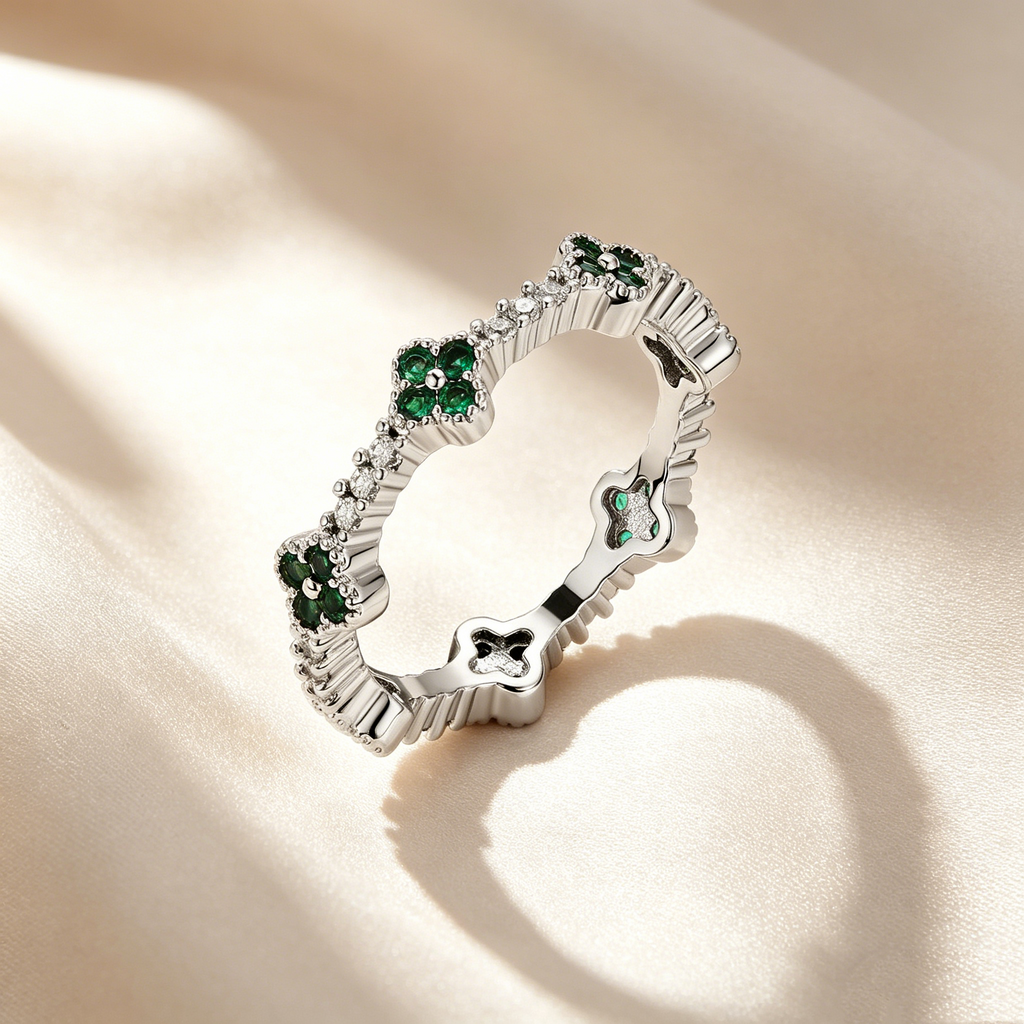 Four-Leaf Clover Crystal & Moissanite Ring
