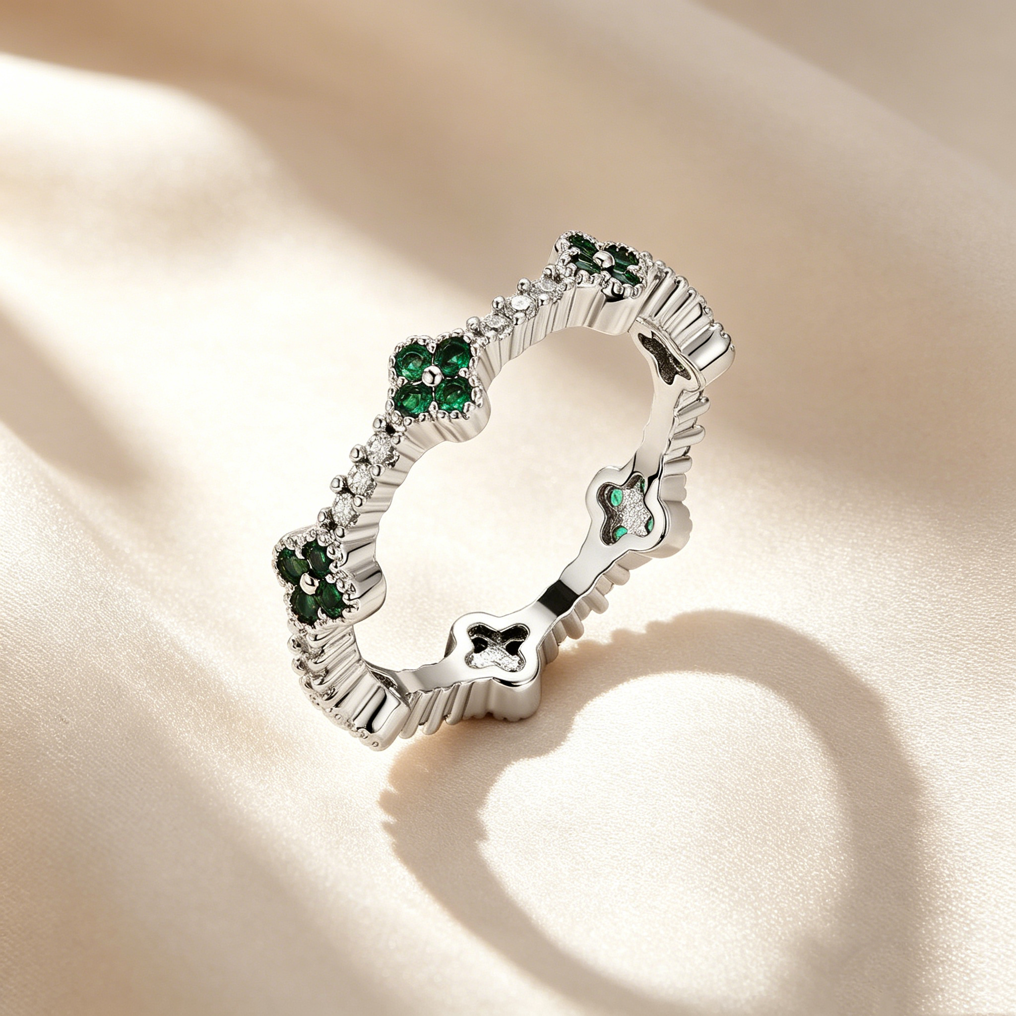 Four-Leaf Clover Crystal & Moissanite Ring