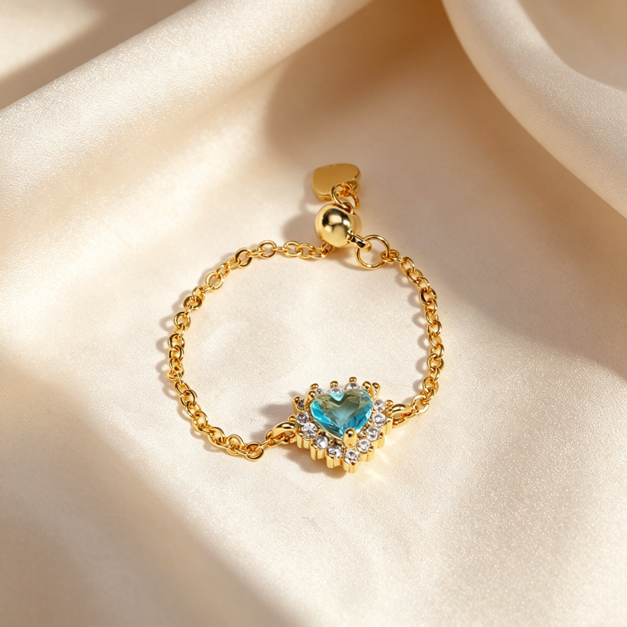 Adjustable Heart Crystal Chain Ring