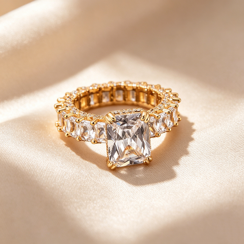 Emerald Cut Full Pavé Moissanite Ring