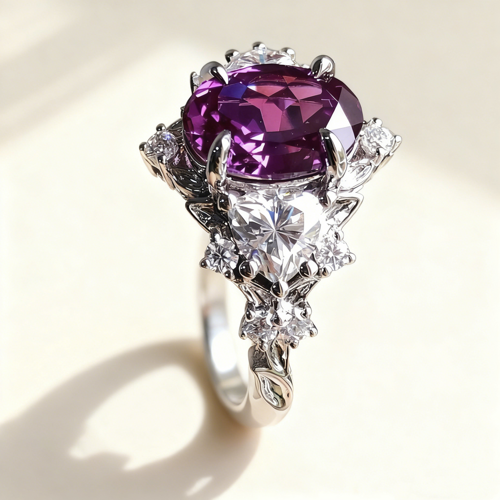 Amethyst Diamond Ring