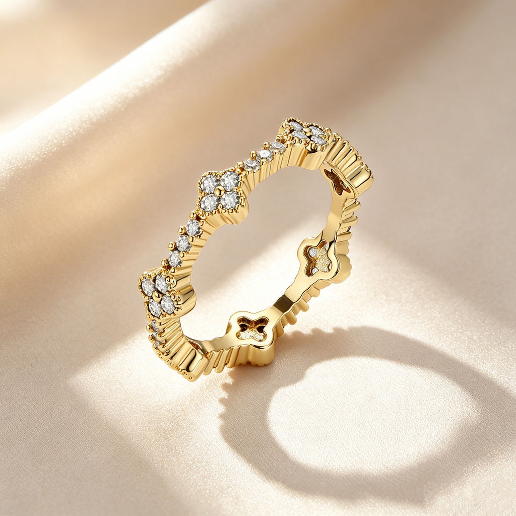 Four-Leaf Clover Crystal & Moissanite Ring