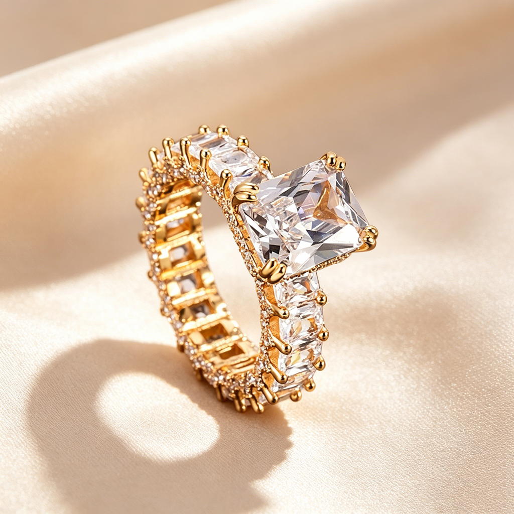 Emerald Cut Full Pavé Moissanite Ring
