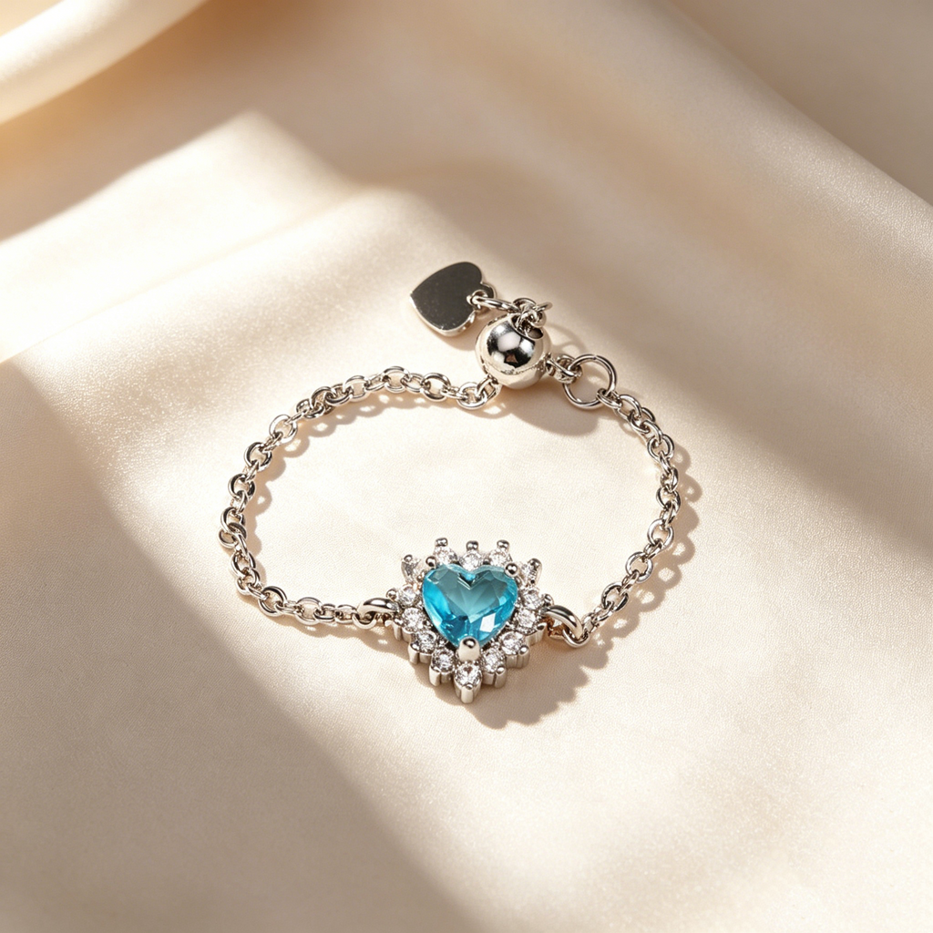 Adjustable Heart Crystal Chain Ring
