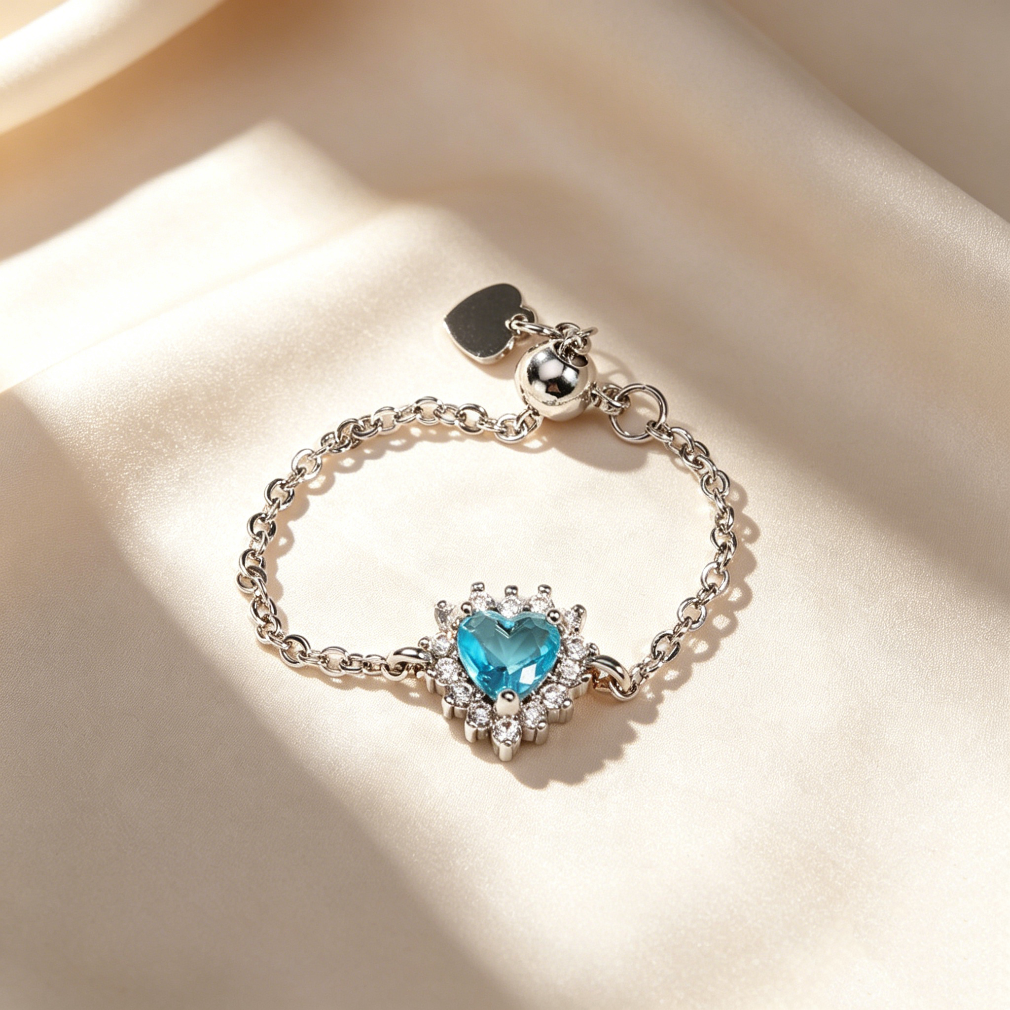 Adjustable Heart Crystal Chain Ring
