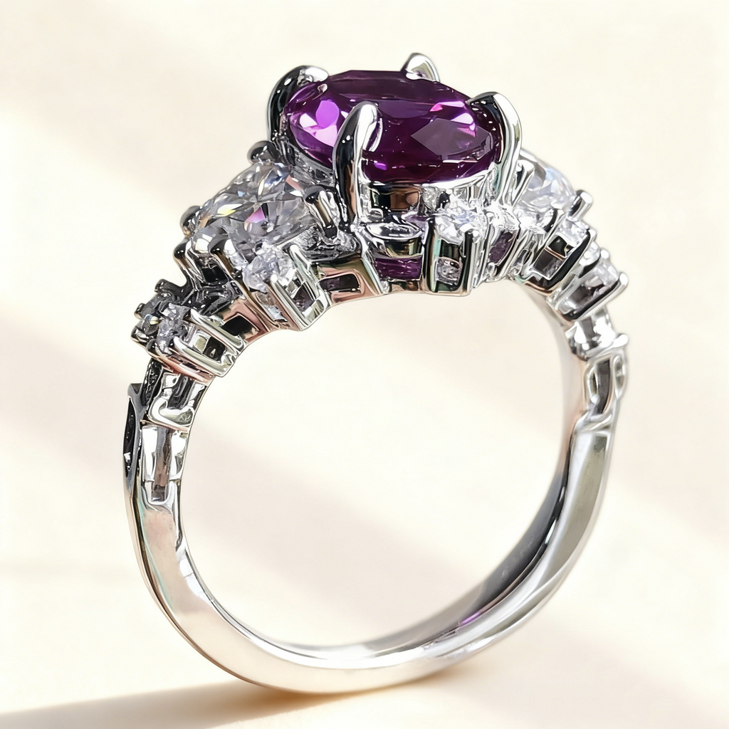 Amethyst Diamond Ring