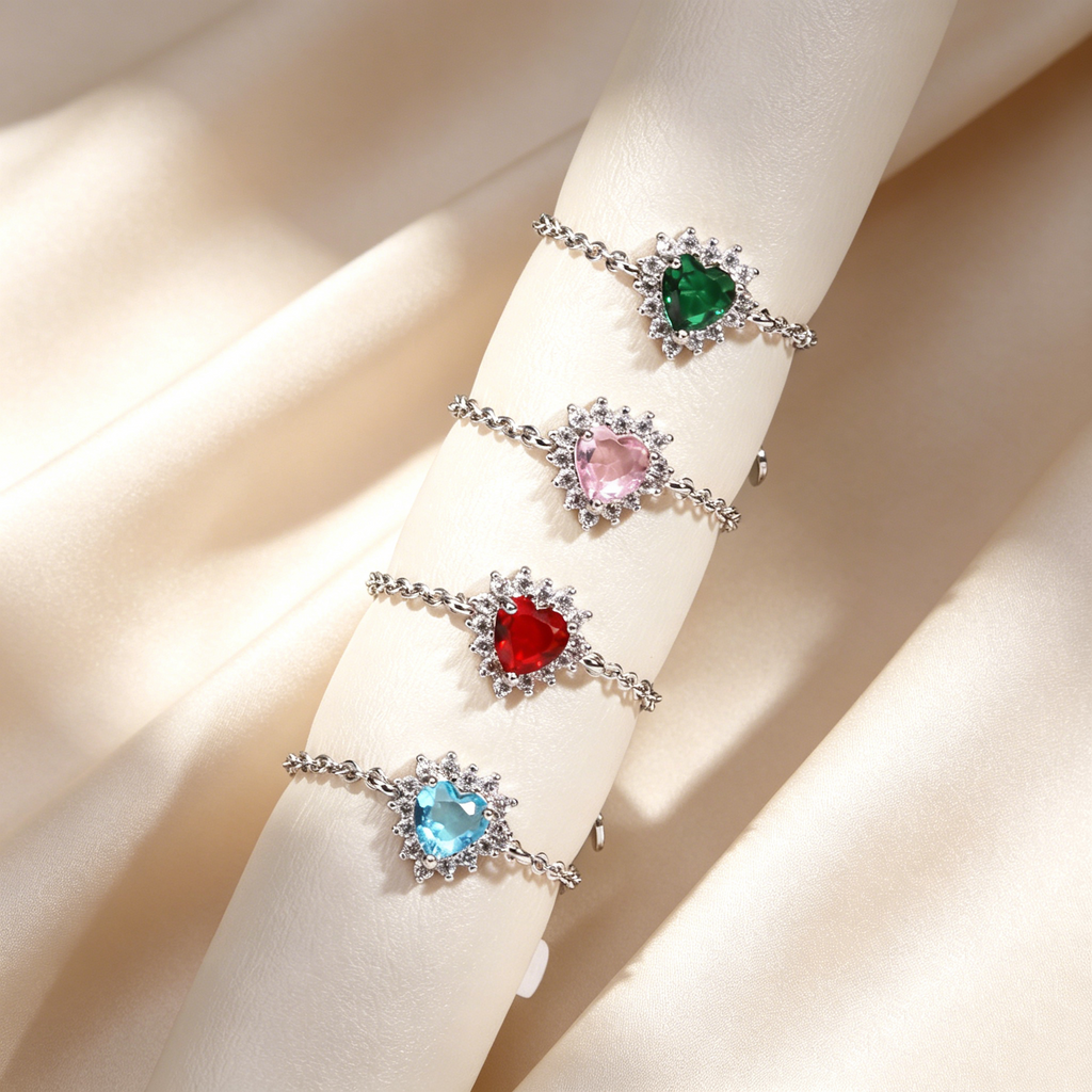 Adjustable Heart Crystal Chain Ring