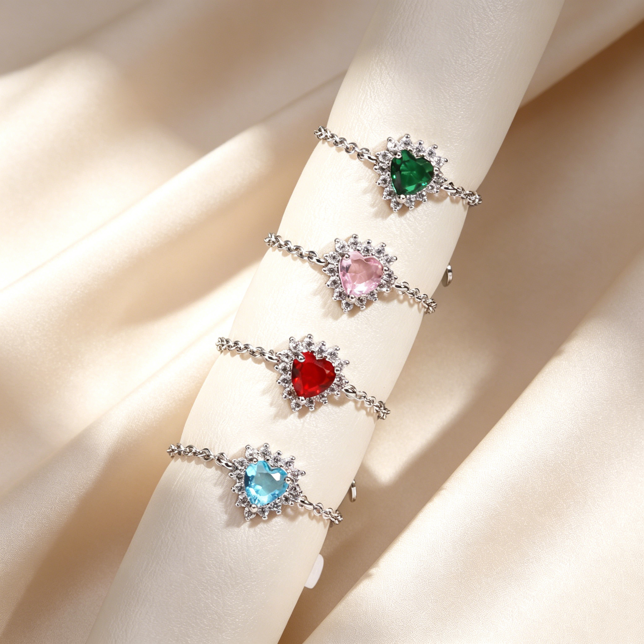 Adjustable Heart Crystal Chain Ring