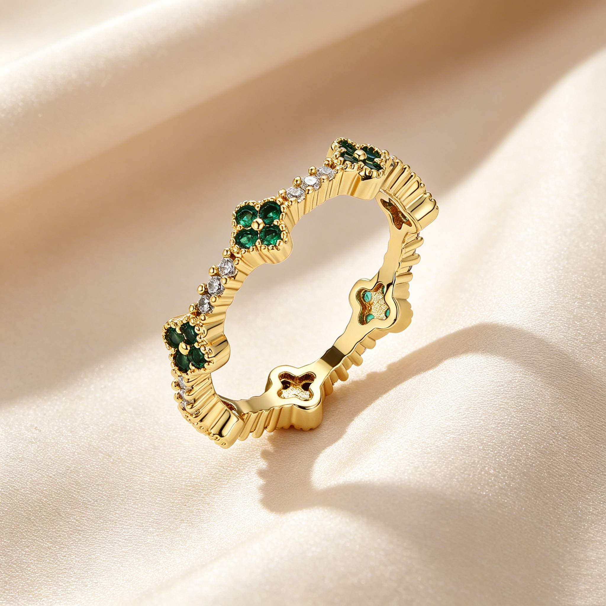 Four-Leaf Clover Crystal & Moissanite Ring