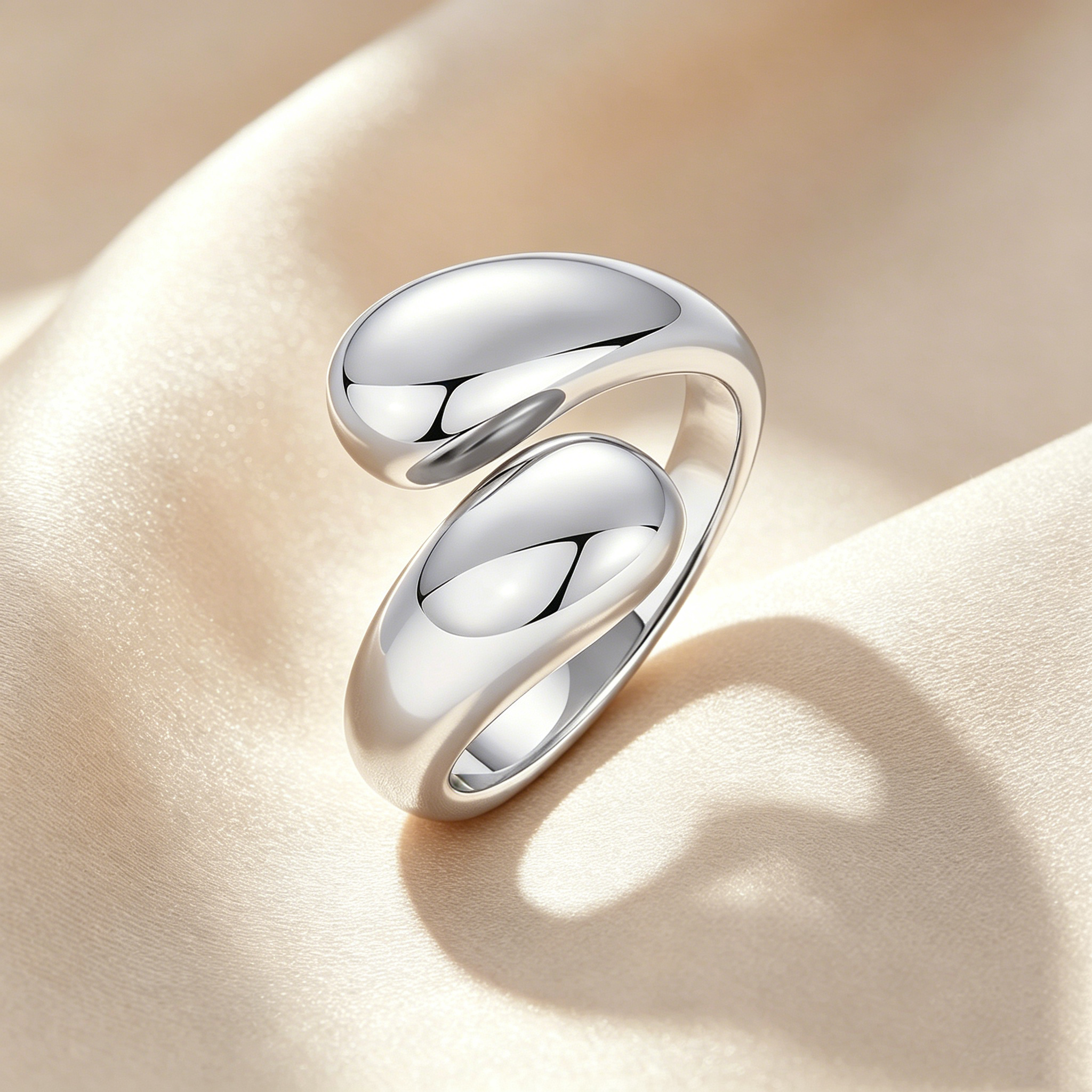 Sculpted Double Teardrop Open Ring