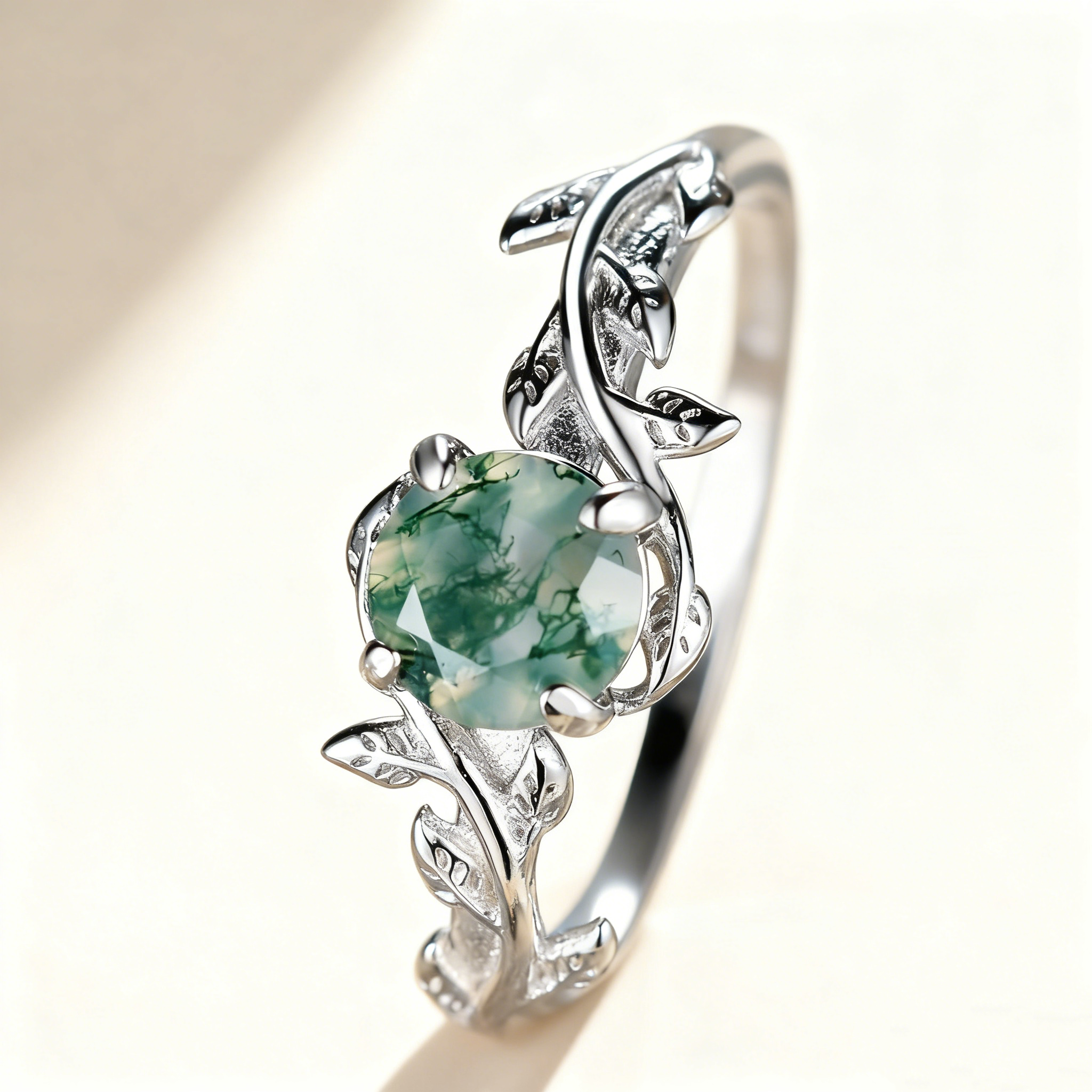 Moss Agate Vine Ring