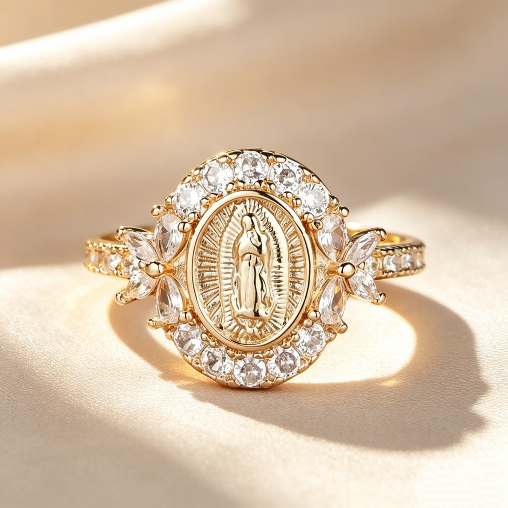 Virgin Mary Moissanite Halo Ring