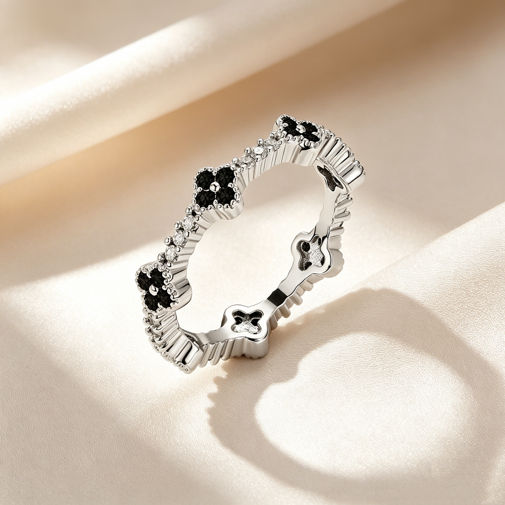 Four-Leaf Clover Crystal & Moissanite Ring