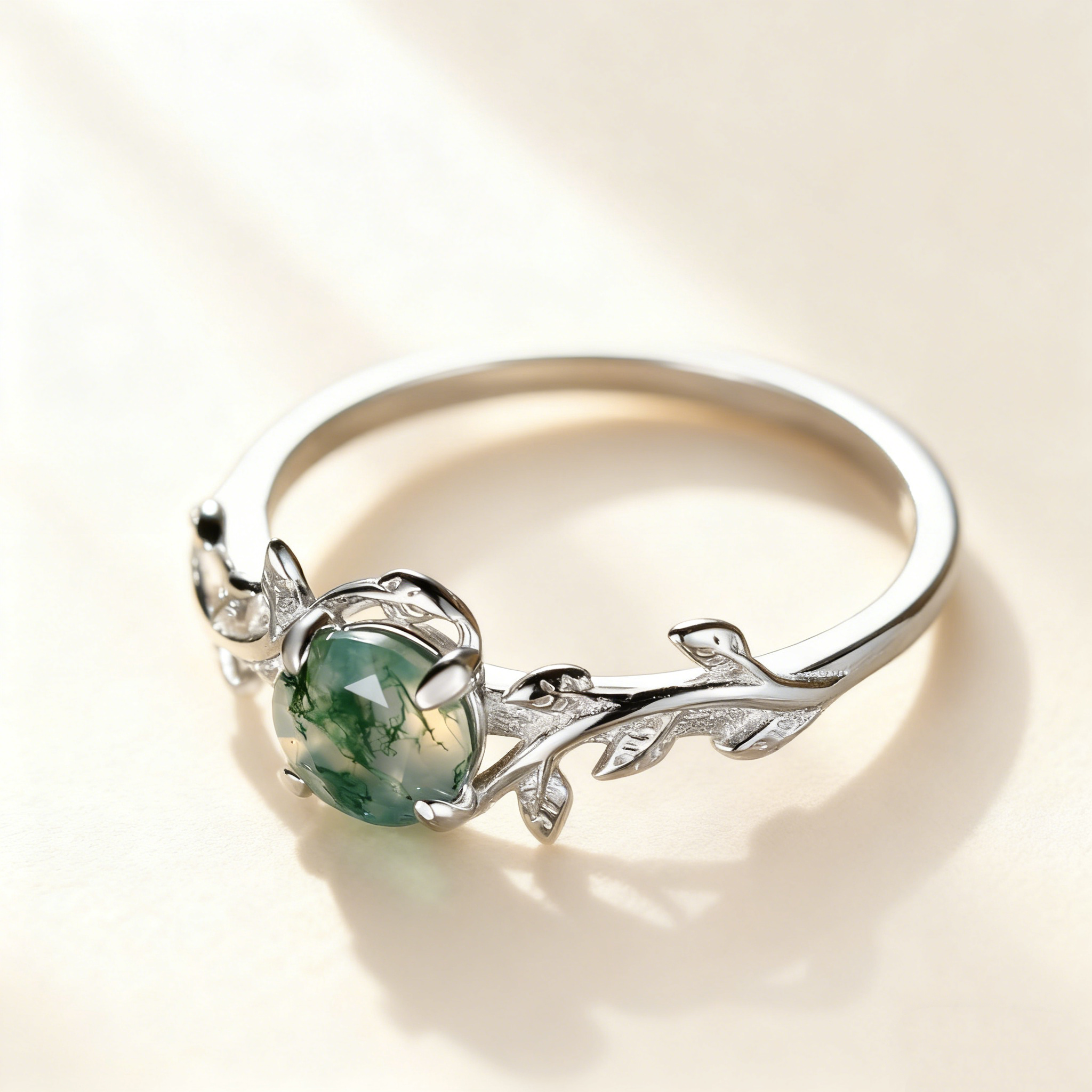 Moss Agate Vine Ring